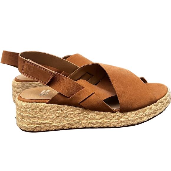 Eileen Fisher Leather Timor Wedge Sandal - Cognac - Sz 9 - Picture 2 of 8